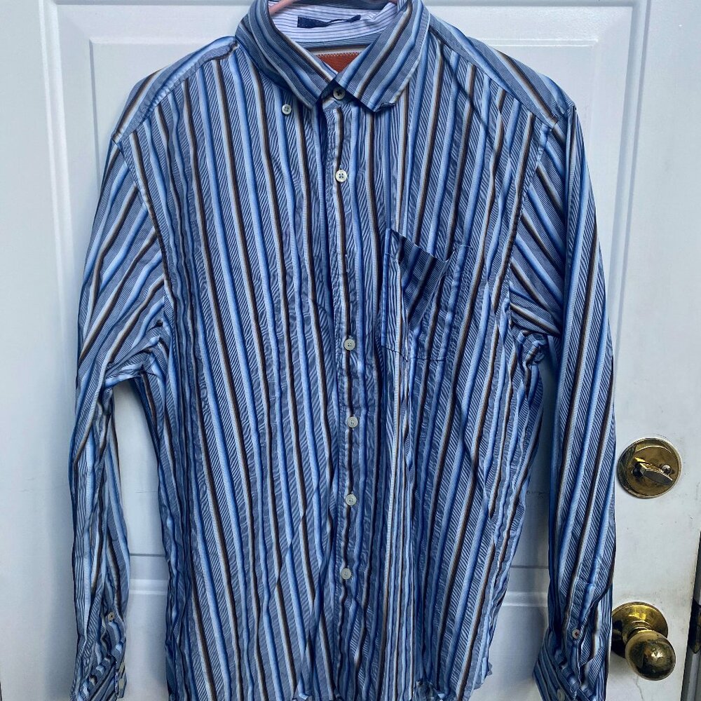 Tommy Bahama Men’s L Brown Blue Long Sleeve Button Down Shirt